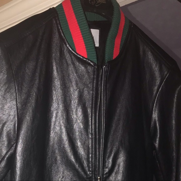 SOLD ❌Gucci leather Jacket ' Green Red knitted Web - Picture 6 of 8